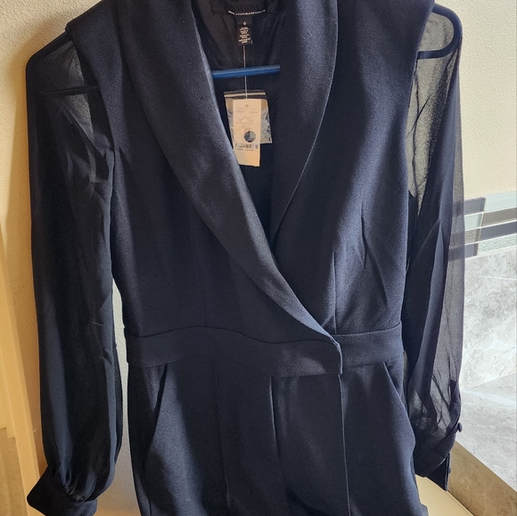 Petite Long Sleeve Sheer Sleeveless Jumpsuit - Picture 4 of 7